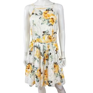 Floral Lace Mini Dress Strappy Fit Flare Pleated Cottagecore Romantic Summer XL